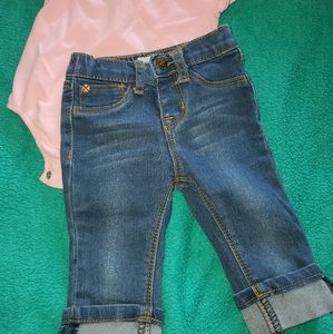 Pink bodysuit with jeans